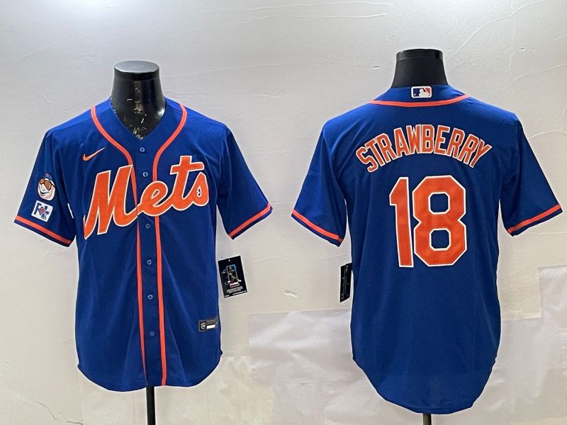 Men New York Mets 18 Strawberry Blue Game 2025 Nike MLB Jersey style 1